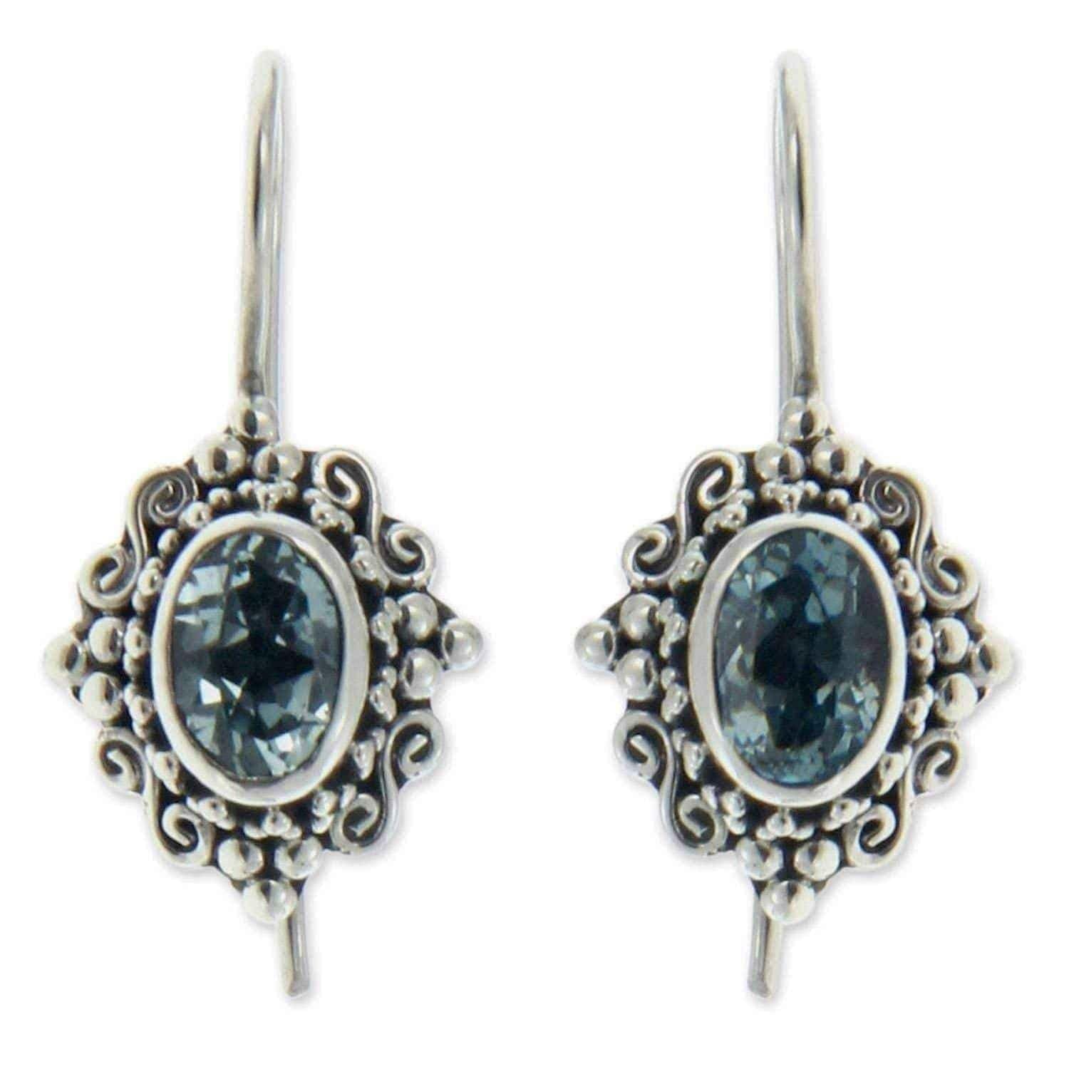 Handmade Sterling Silver 'Balinese Elegance' Topaz Earrings (Indonesia) UK