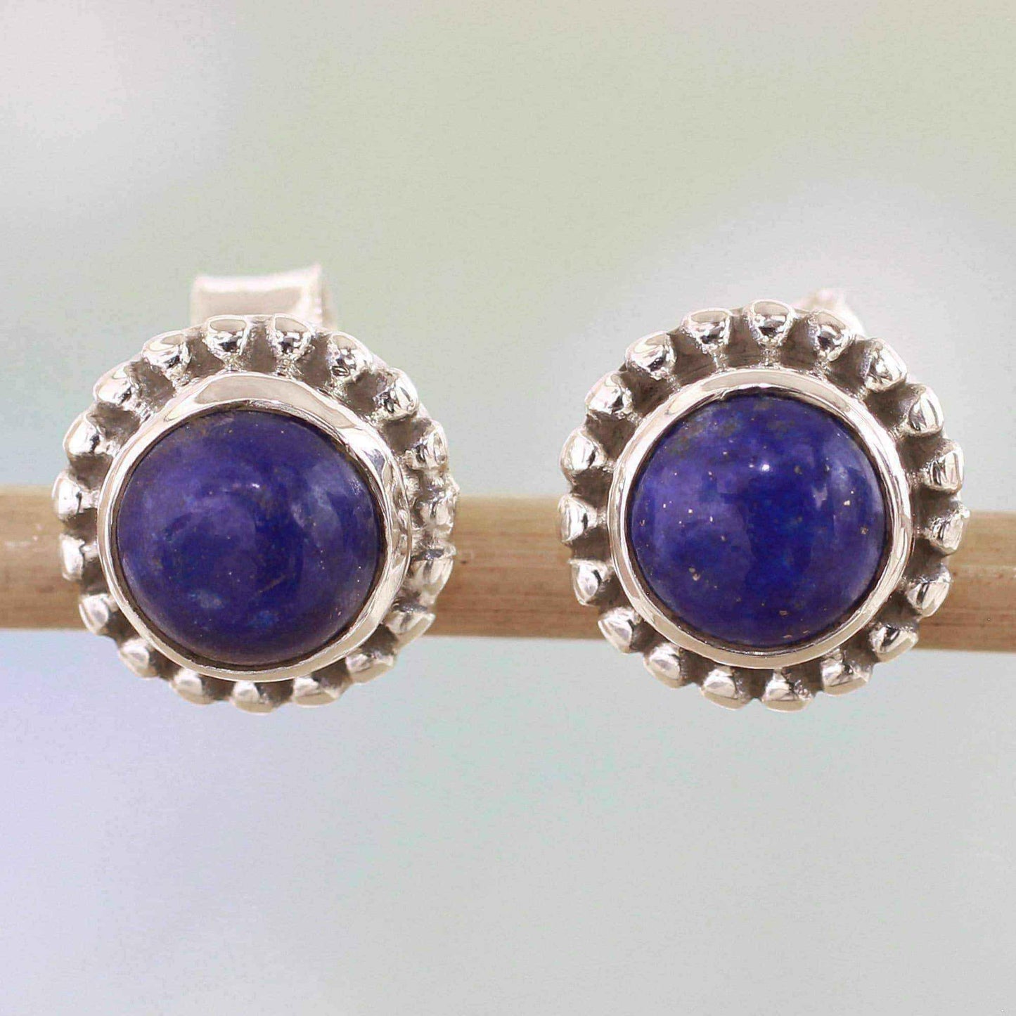 Handmade Sterling Silver 'Blue Globe' Lapis Lazuli Earrings (India) UK