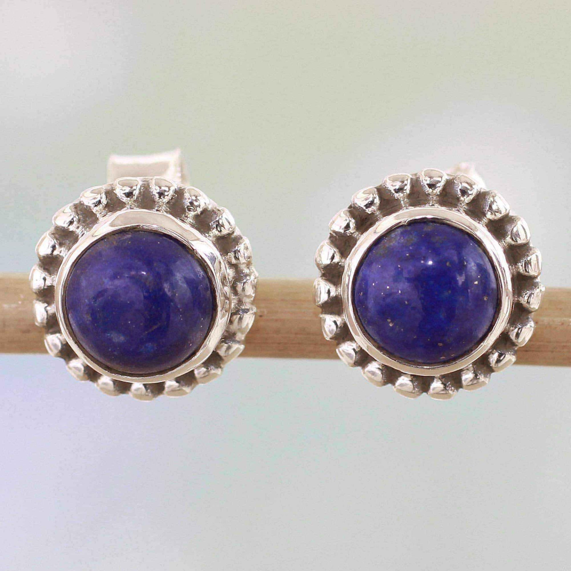Handmade Sterling Silver 'Blue Globe' Lapis Lazuli Earrings (India) UK