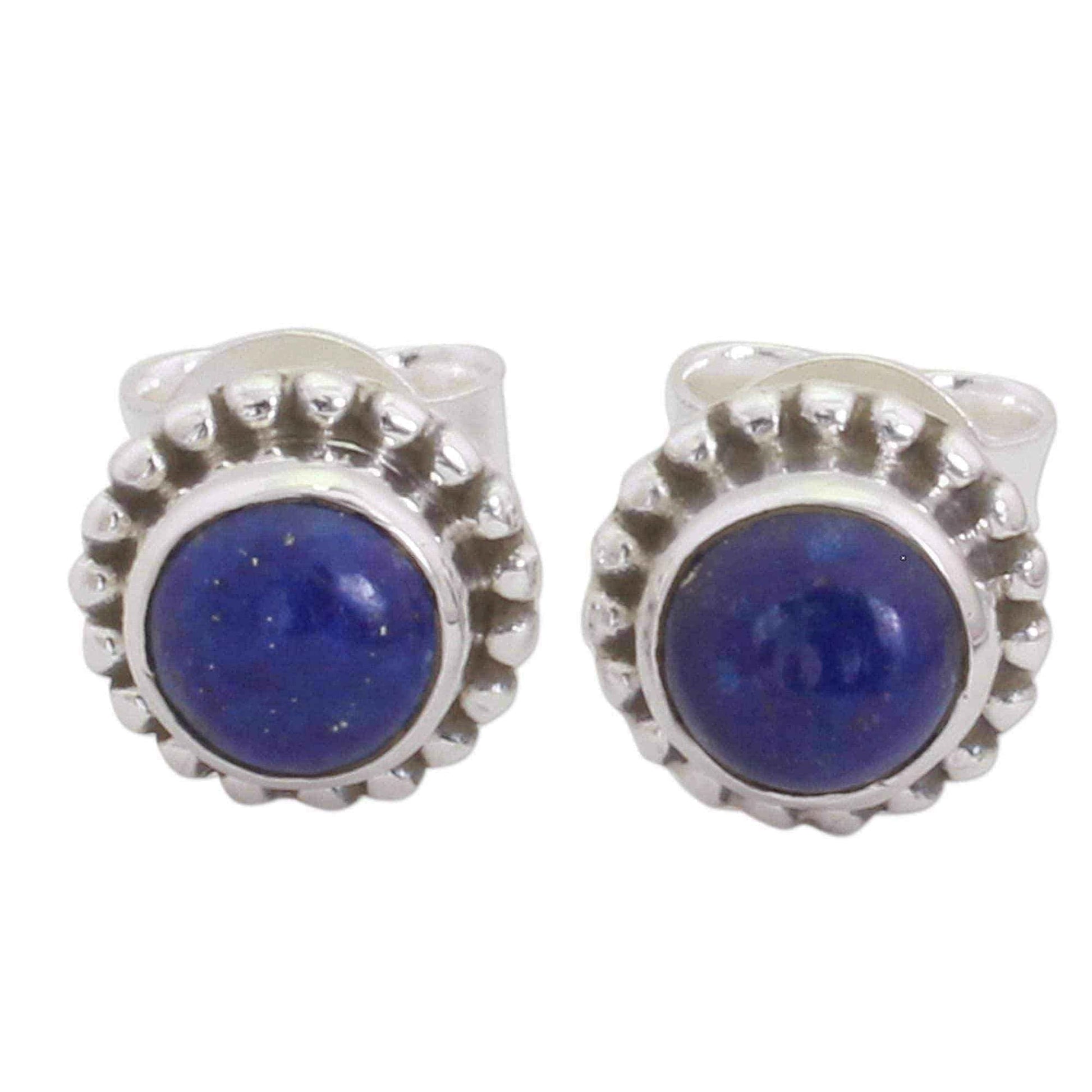 Handmade Sterling Silver 'Blue Globe' Lapis Lazuli Earrings (India) UK