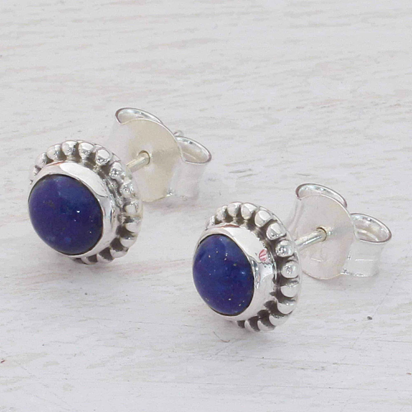 Handmade Sterling Silver 'Blue Globe' Lapis Lazuli Earrings (India) UK