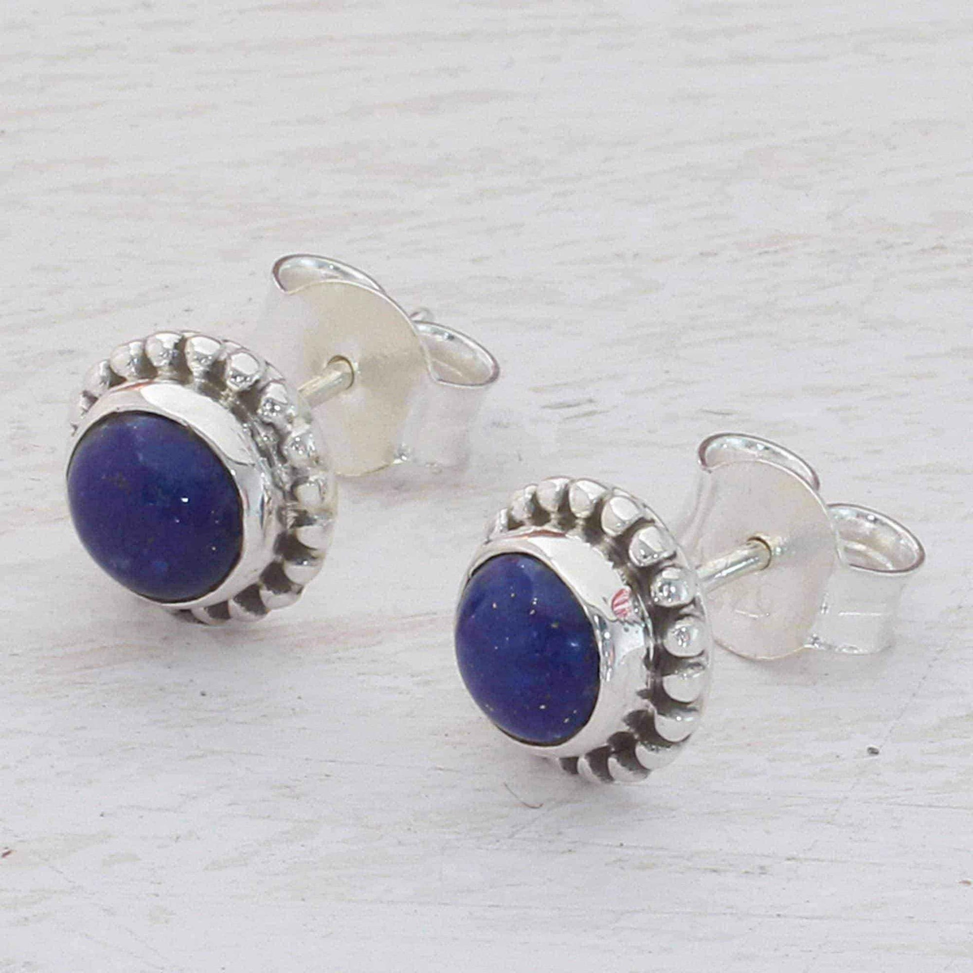 Handmade Sterling Silver 'Blue Globe' Lapis Lazuli Earrings (India) UK