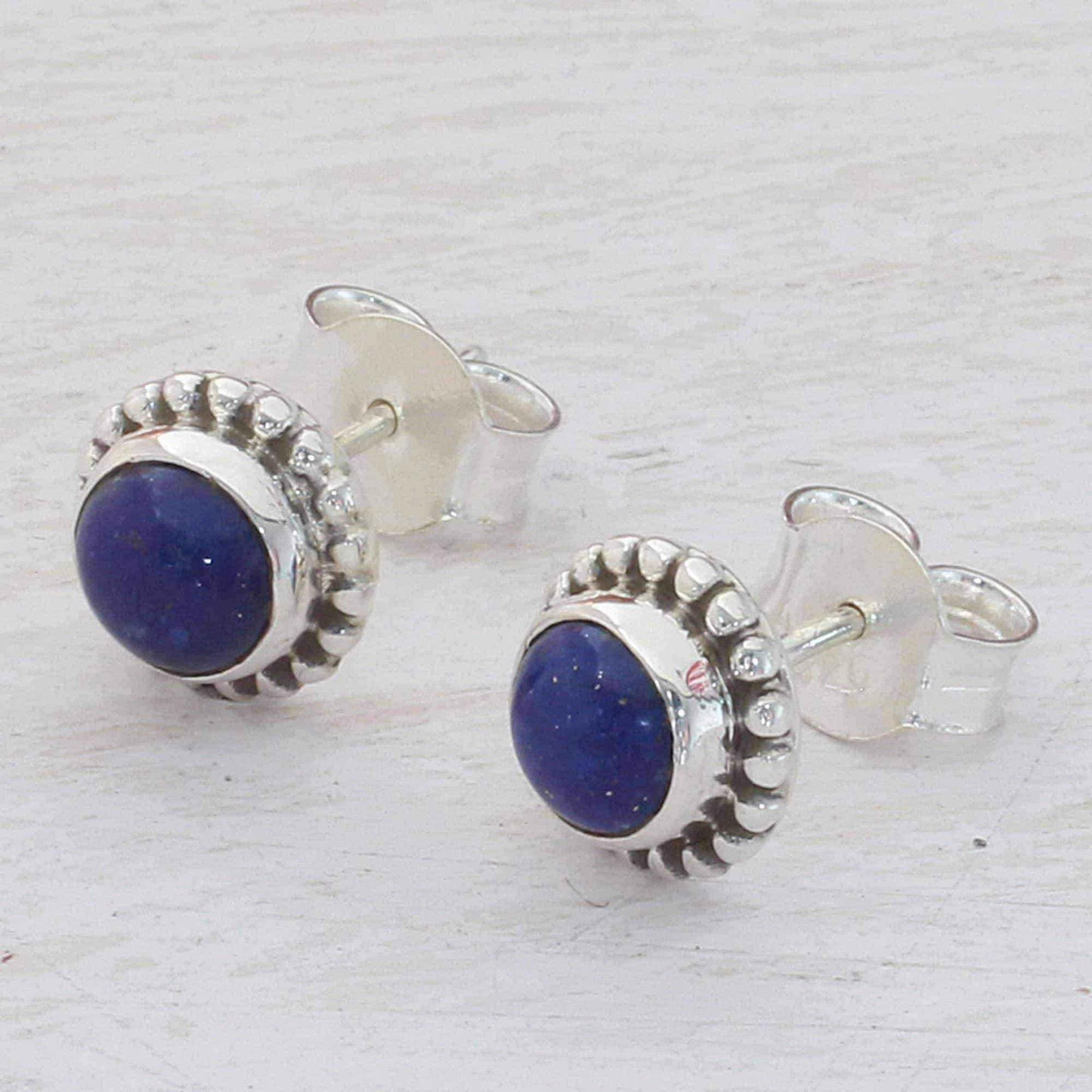 Handmade Sterling Silver 'Blue Globe' Lapis Lazuli Earrings (India) UK
