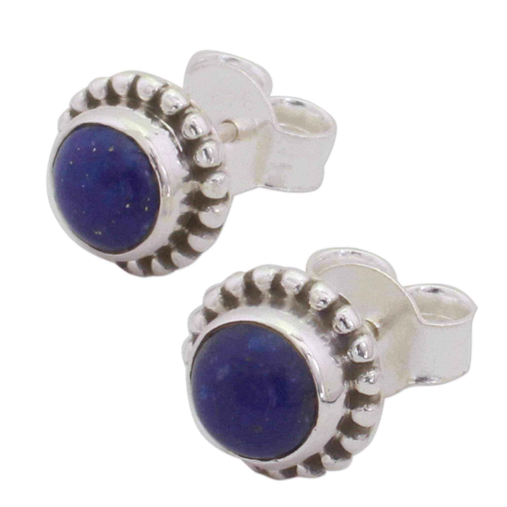 Handmade Sterling Silver 'Blue Globe' Lapis Lazuli Earrings (India) UK