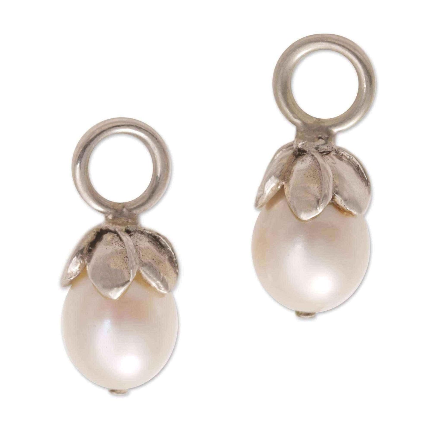 Handmade Sterling Silver 'Budding Purity' Cultured Pearls Earring Charms (7 mm) (Indonesia) UK
