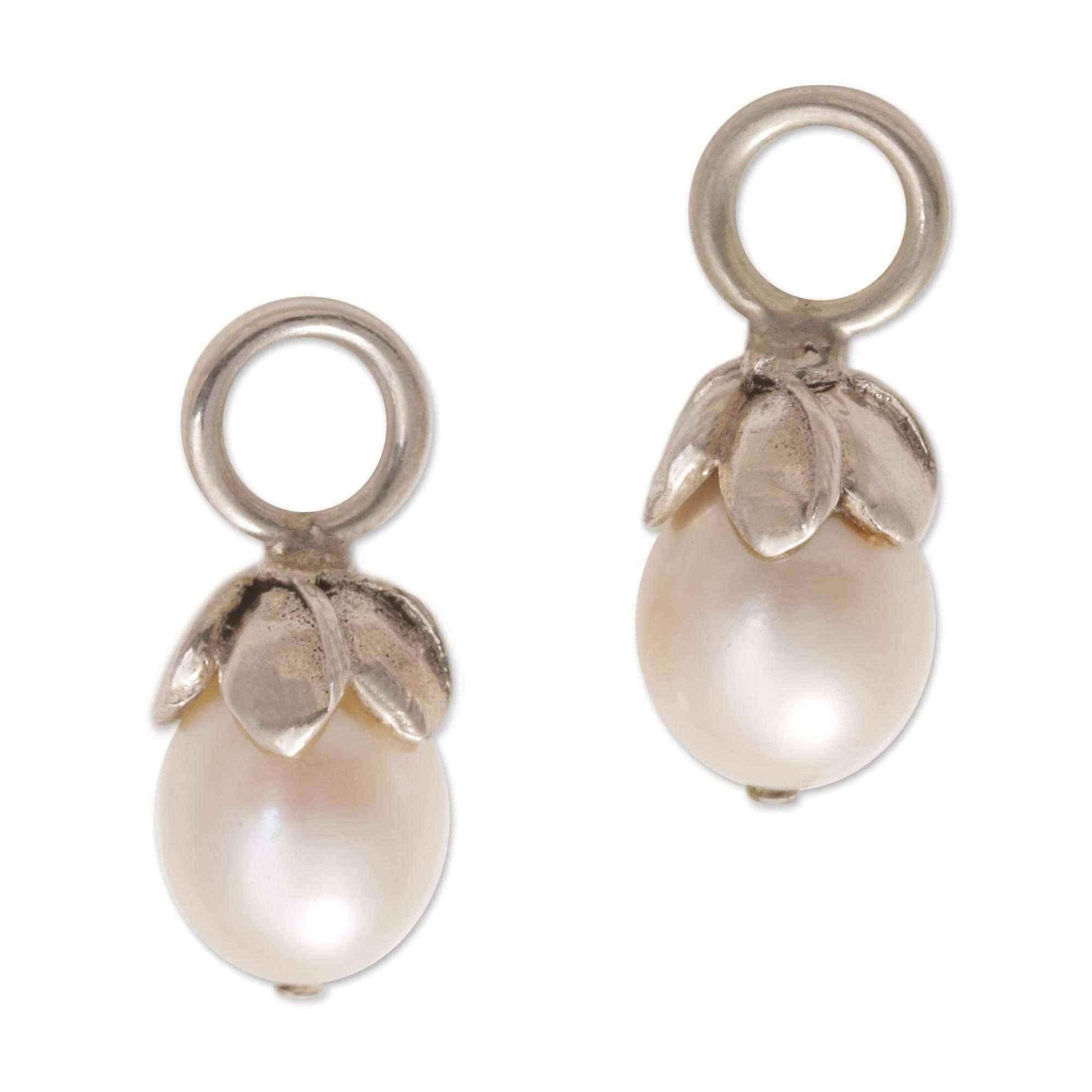 Handmade Sterling Silver 'Budding Purity' Cultured Pearls Earring Charms (7 mm) (Indonesia) UK