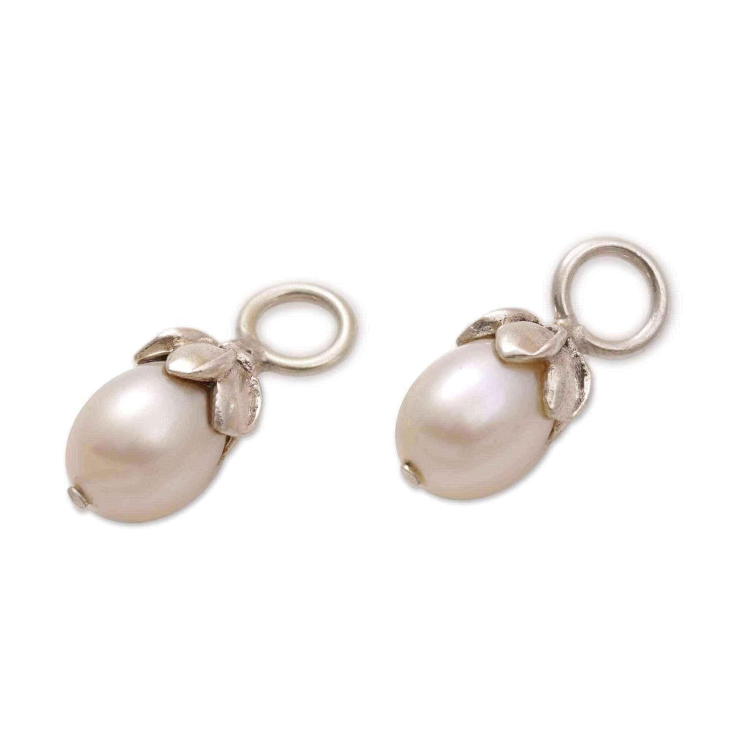 Handmade Sterling Silver 'Budding Purity' Cultured Pearls Earring Charms (7 mm) (Indonesia) UK