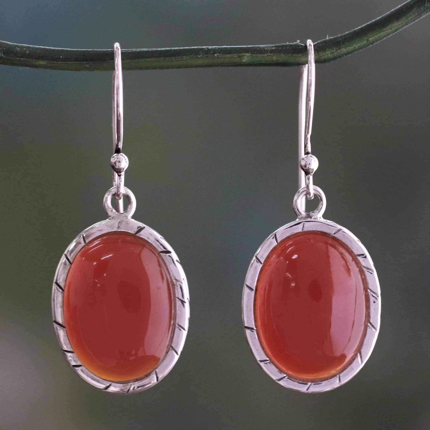 Handmade Sterling Silver 'Captivating Sunset' Carnelian Earrings (India) UK