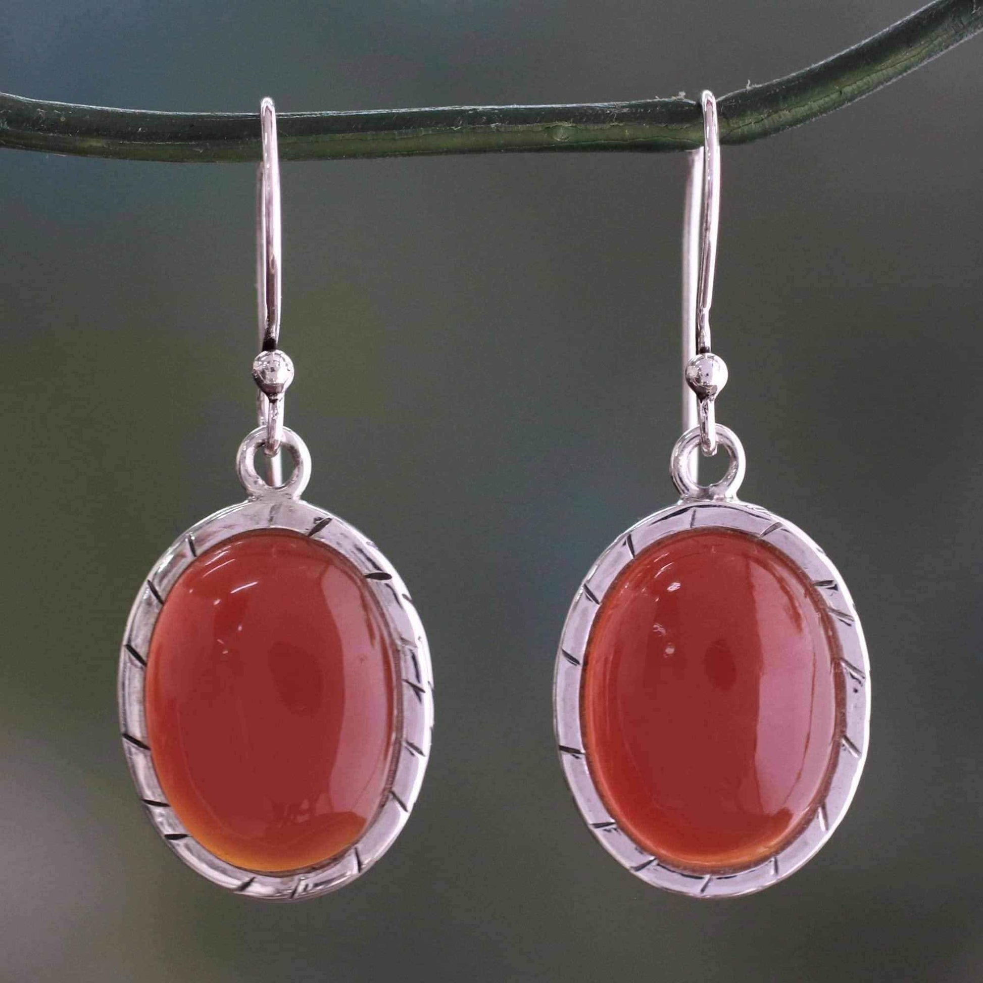 Handmade Sterling Silver 'Captivating Sunset' Carnelian Earrings (India) UK