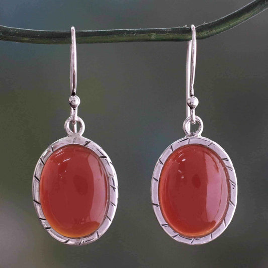 Handmade Sterling Silver 'Captivating Sunset' Carnelian Earrings (India) UK