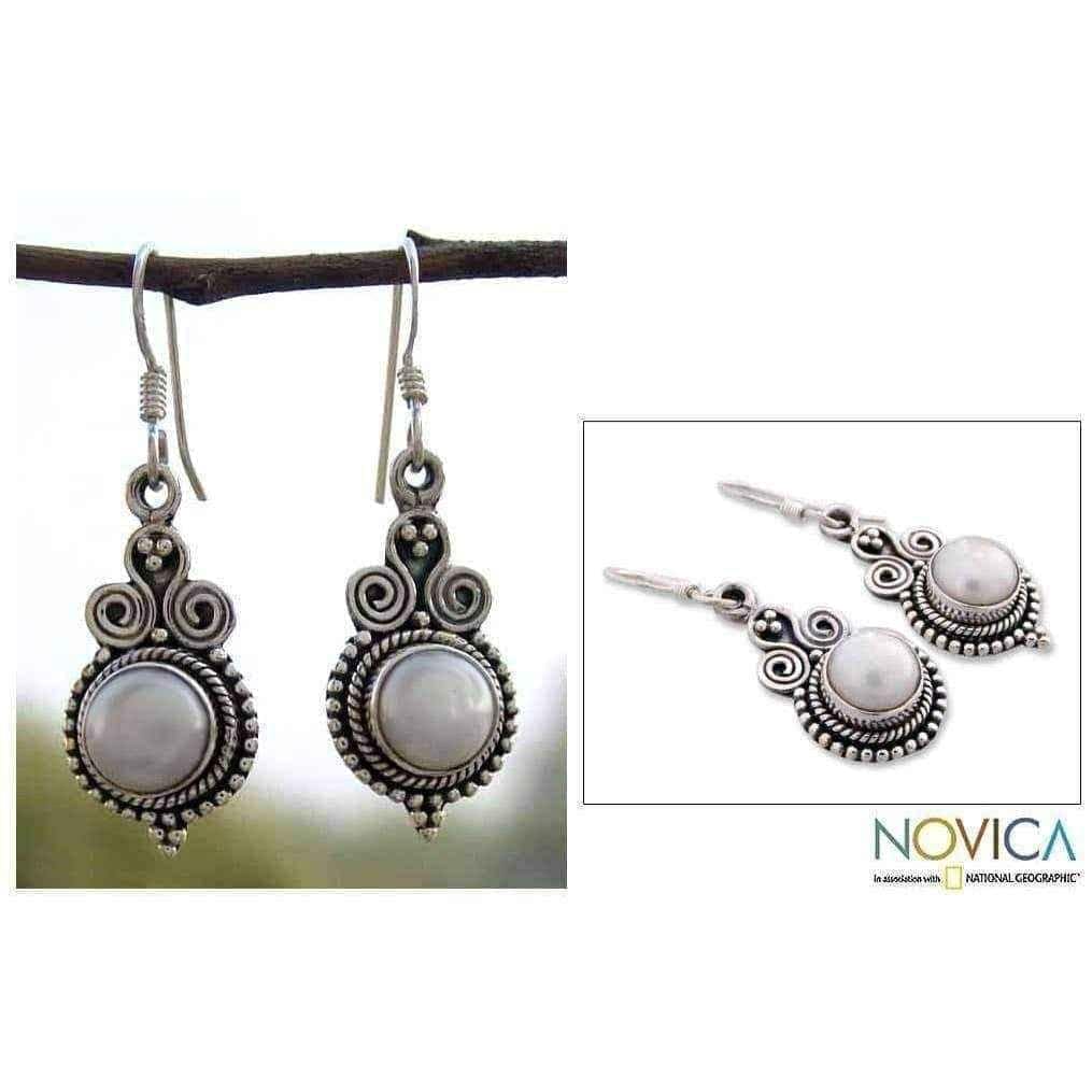 Handmade Sterling Silver 'Clouds of Desire' Pearl Earrings (India) UK