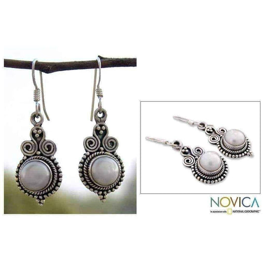 Handmade Sterling Silver 'Clouds of Desire' Pearl Earrings (India) UK