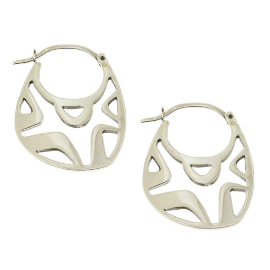 Handmade Sterling Silver Cut-out Curves Hoop Earrings (Mexico) UK