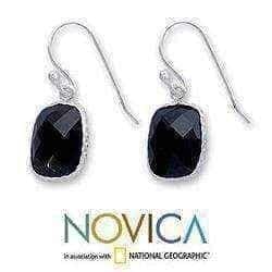 Handmade Sterling Silver 'Delhi Darkness' Onyx Dangle Earrings (India) UK
