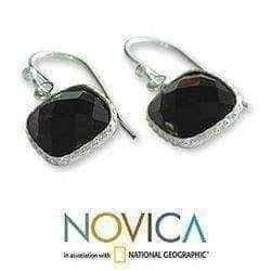 Handmade Sterling Silver 'Delhi Darkness' Onyx Dangle Earrings (India) UK