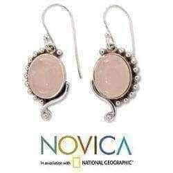 Handmade Sterling Silver 'Delhi Romance' Rose Quartz Dangle Earrings (India) UK