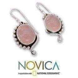 Handmade Sterling Silver 'Delhi Romance' Rose Quartz Dangle Earrings (India) UK