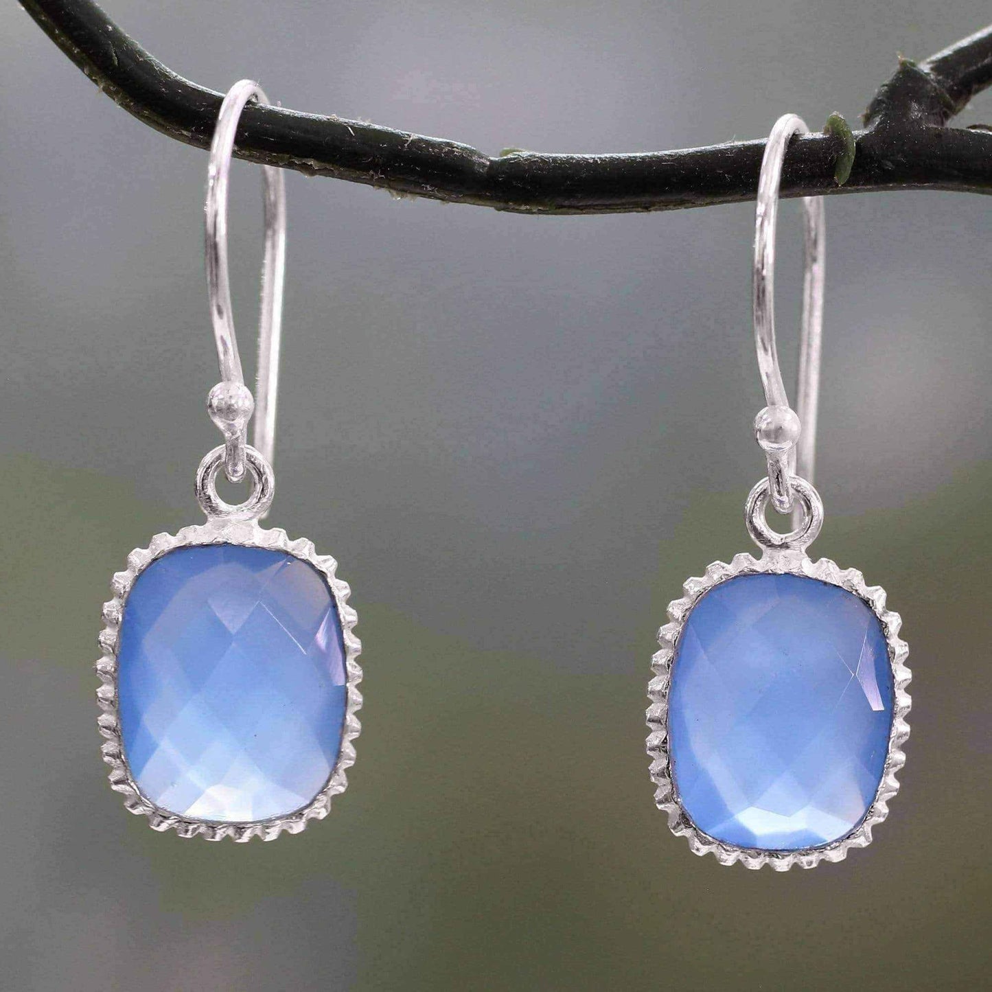 Handmade Sterling Silver 'Delhi Sky' Chalcedony Earrings (India) UK
