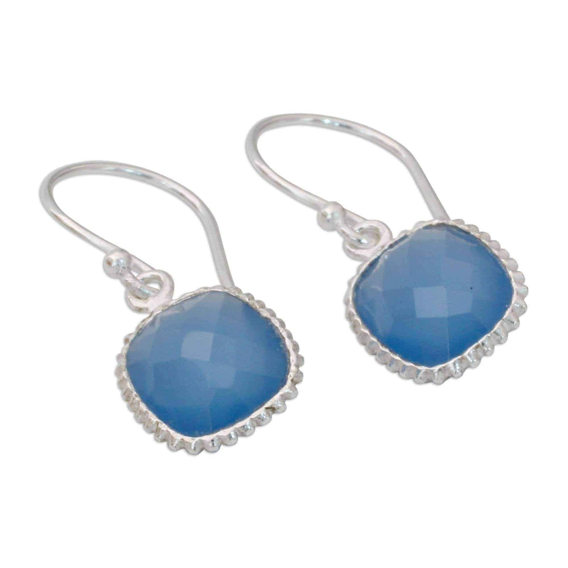 Handmade Sterling Silver 'Delhi Sky' Chalcedony Earrings (India) UK
