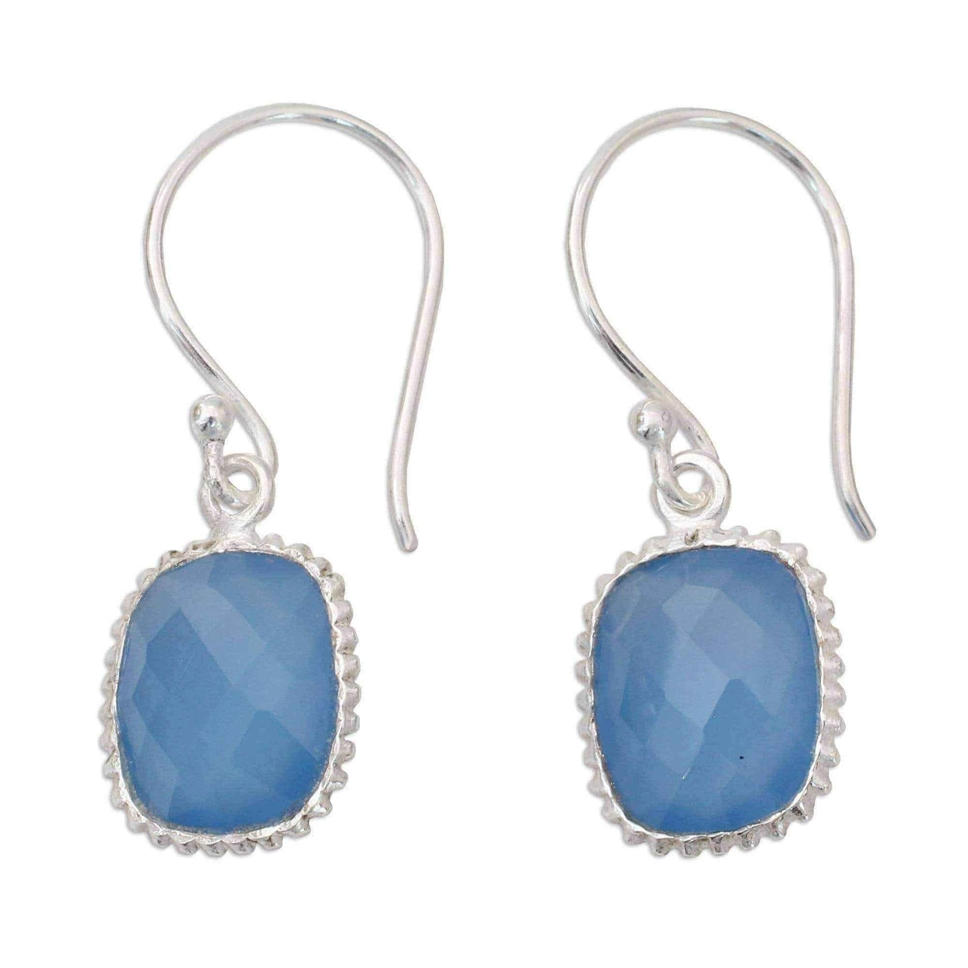 Handmade Sterling Silver 'Delhi Sky' Chalcedony Earrings (India) UK