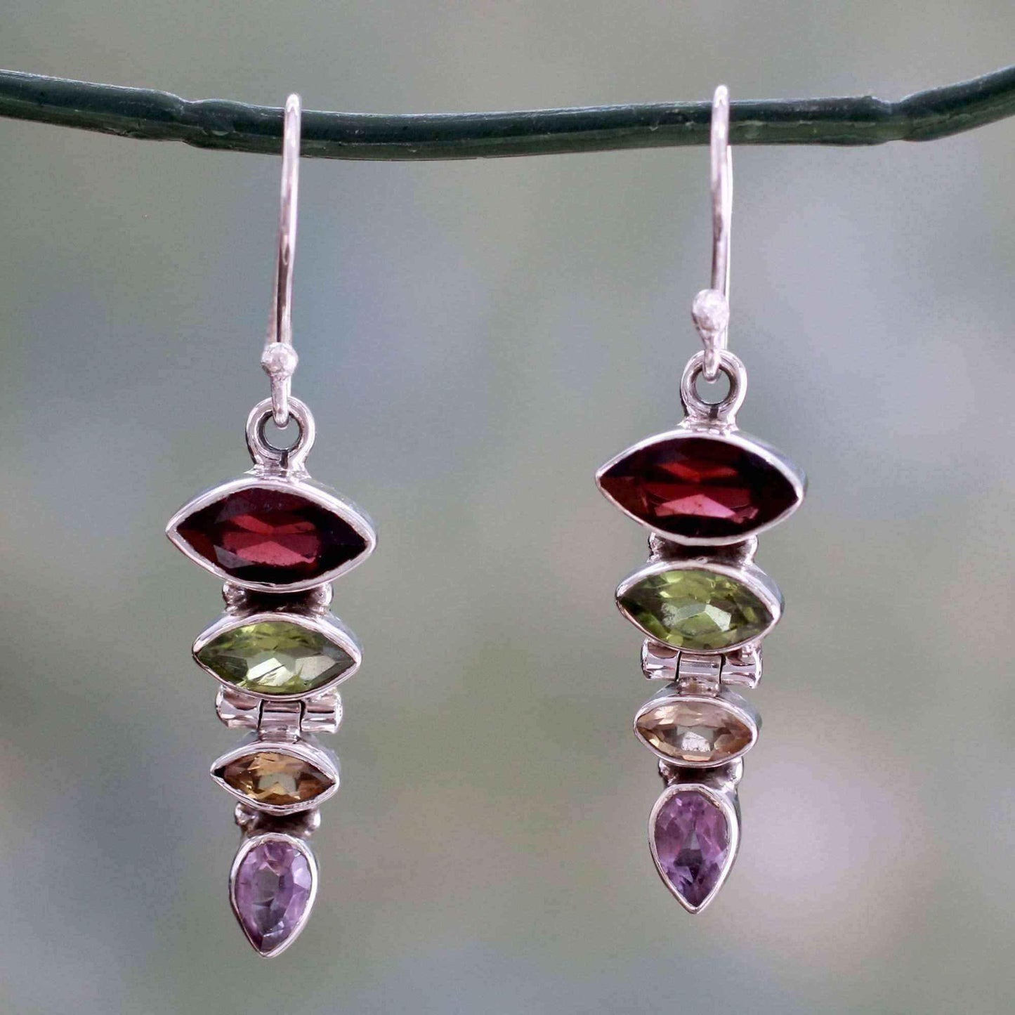 Handmade Sterling Silver 'Fantastic Quartet' Multi-gemstone Earrings (India) UK