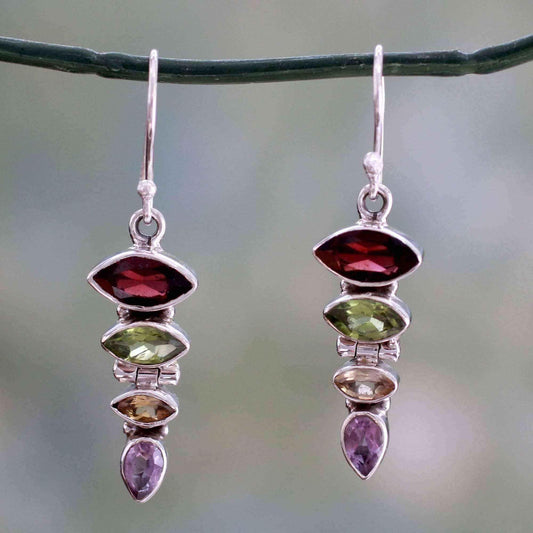 Handmade Sterling Silver 'Fantastic Quartet' Multi-gemstone Earrings (India) UK