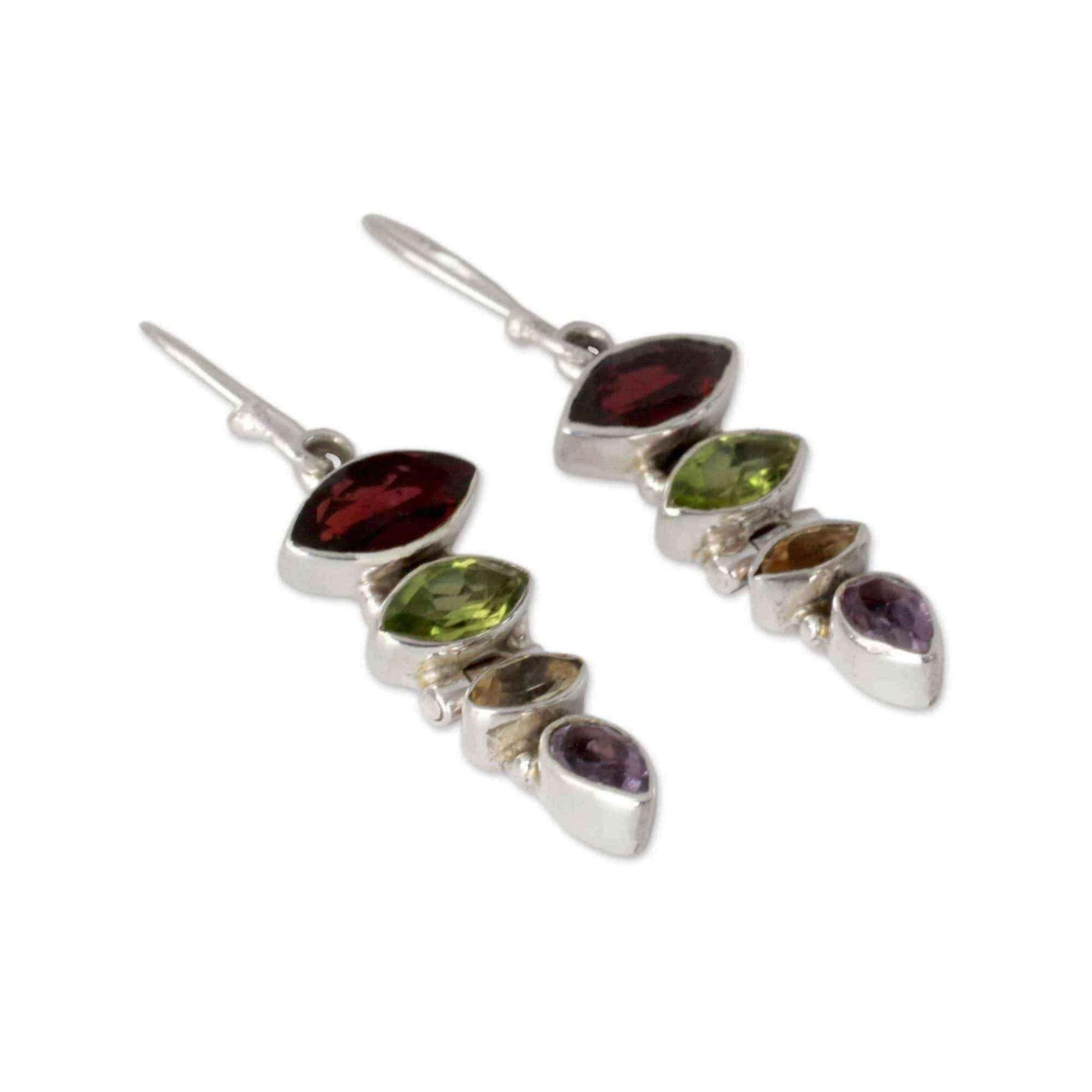 Handmade Sterling Silver 'Fantastic Quartet' Multi-gemstone Earrings (India) UK