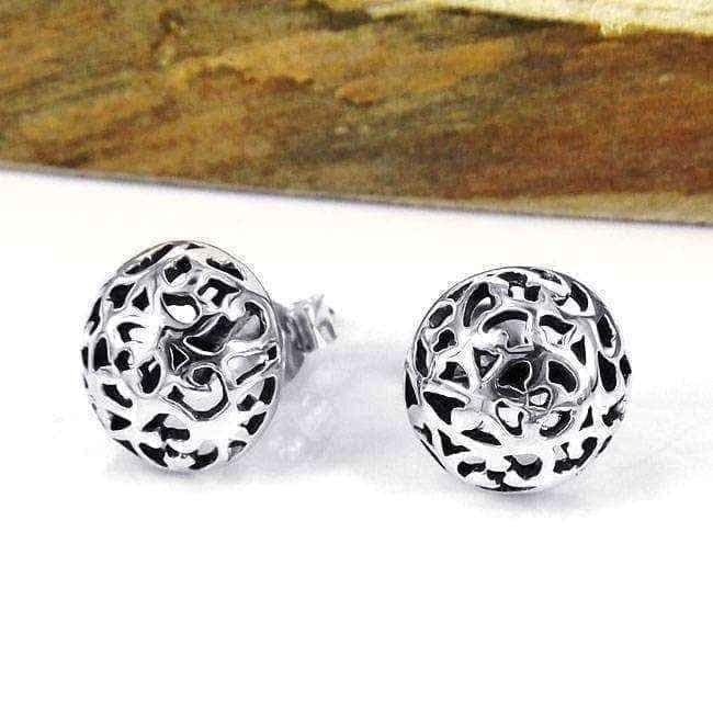 Handmade Sterling Silver Filigree Swirl Dome Post Earrings (Thailand) UK