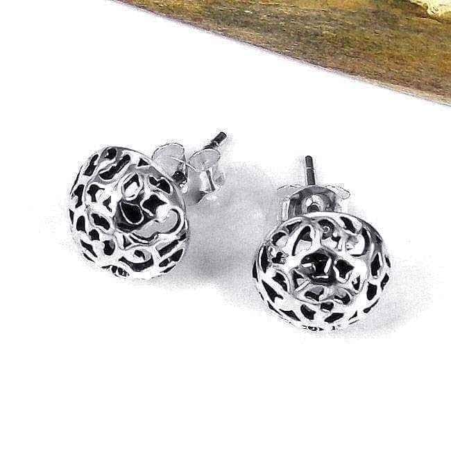 Handmade Sterling Silver Filigree Swirl Dome Post Earrings (Thailand) UK