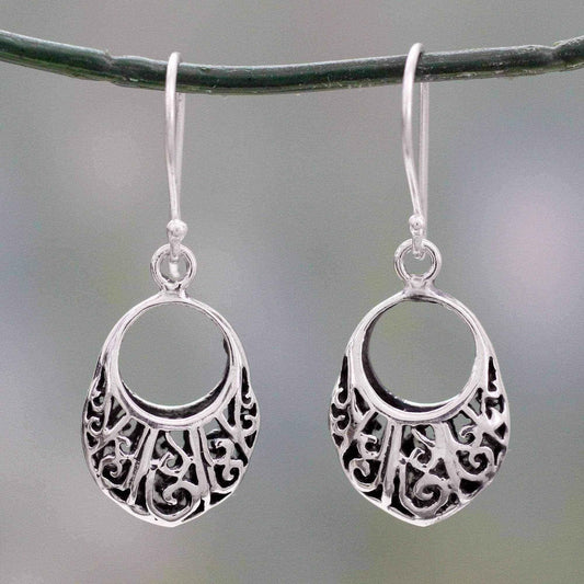 Handmade Sterling Silver 'Floral Basket' Earrings (India) UK