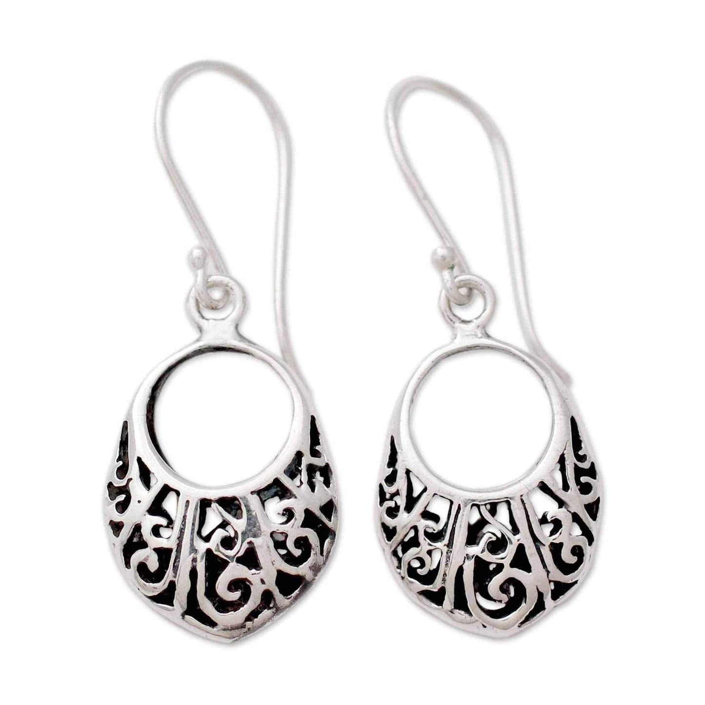 Handmade Sterling Silver 'Floral Basket' Earrings (India) UK
