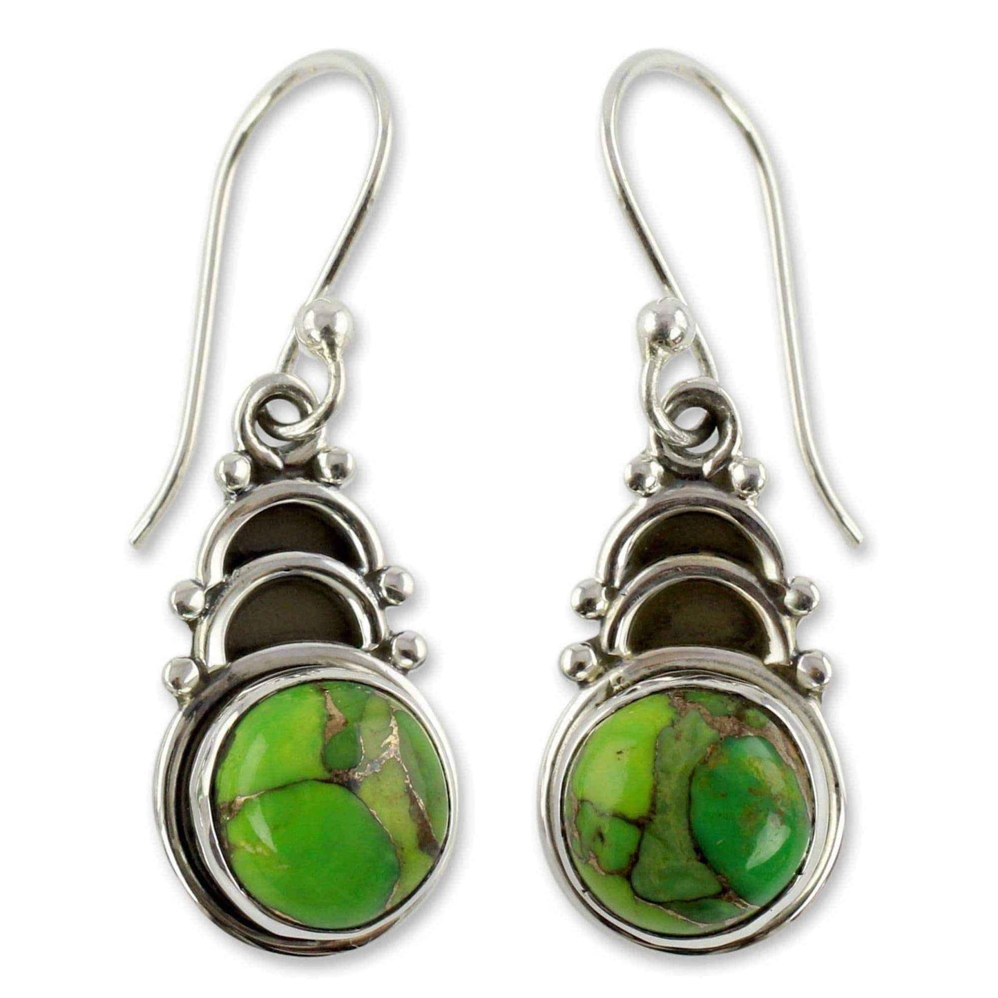 Handmade Sterling Silver 'Forest Hope' Composite Turquoise Earrings (India) UK