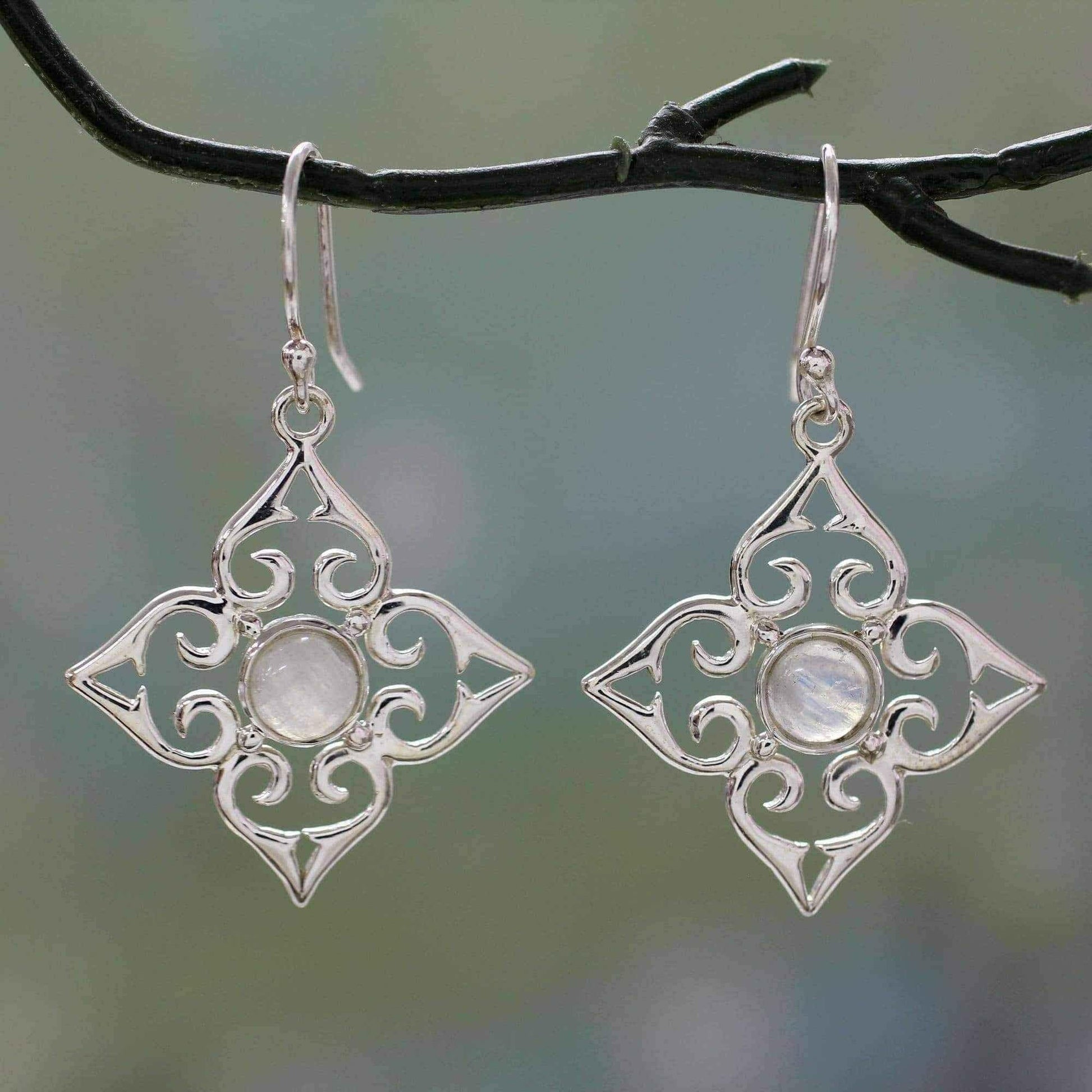 Handmade Sterling Silver 'Four Seasons' Rainbow Moonstone Earrings (India) UK