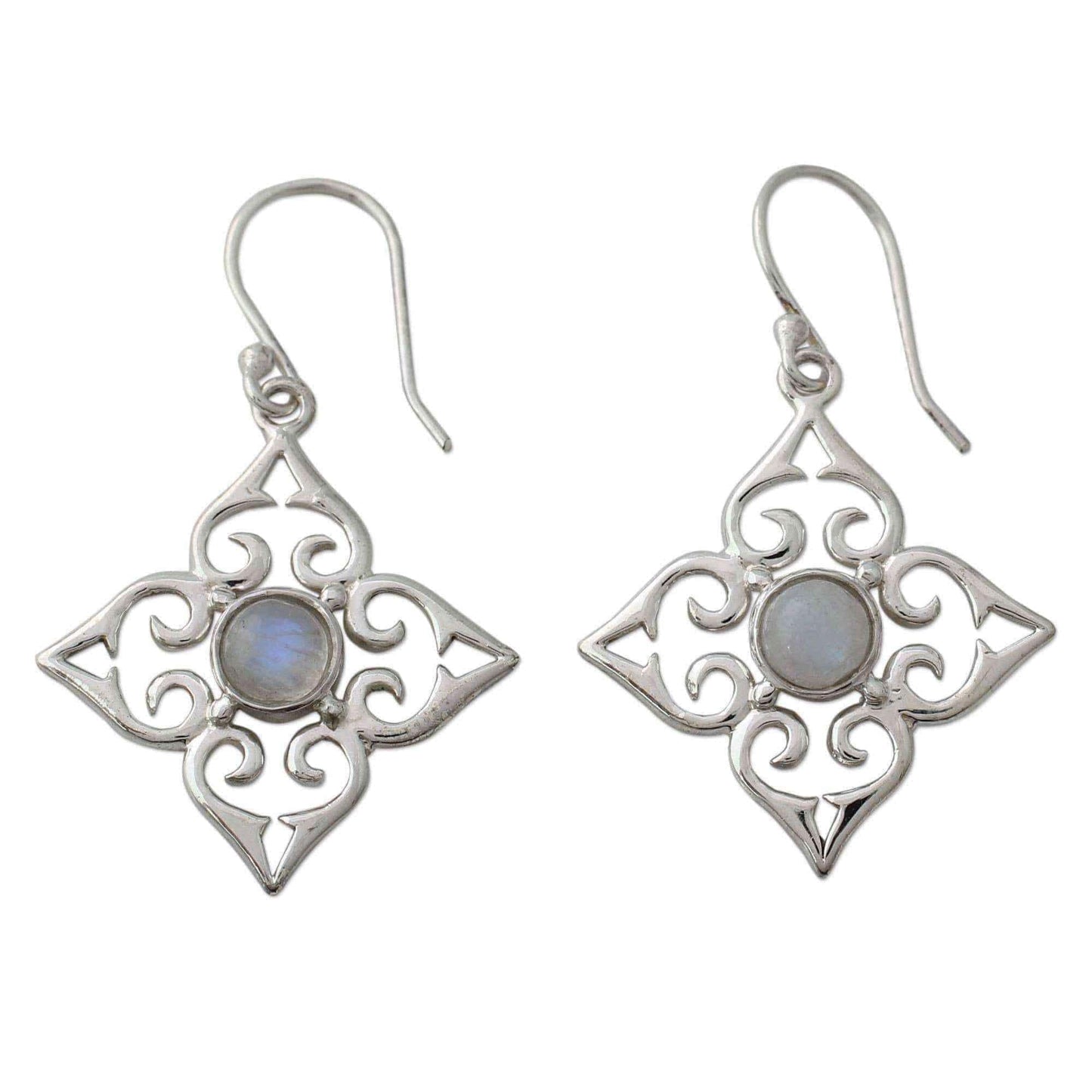 Handmade Sterling Silver 'Four Seasons' Rainbow Moonstone Earrings (India) UK