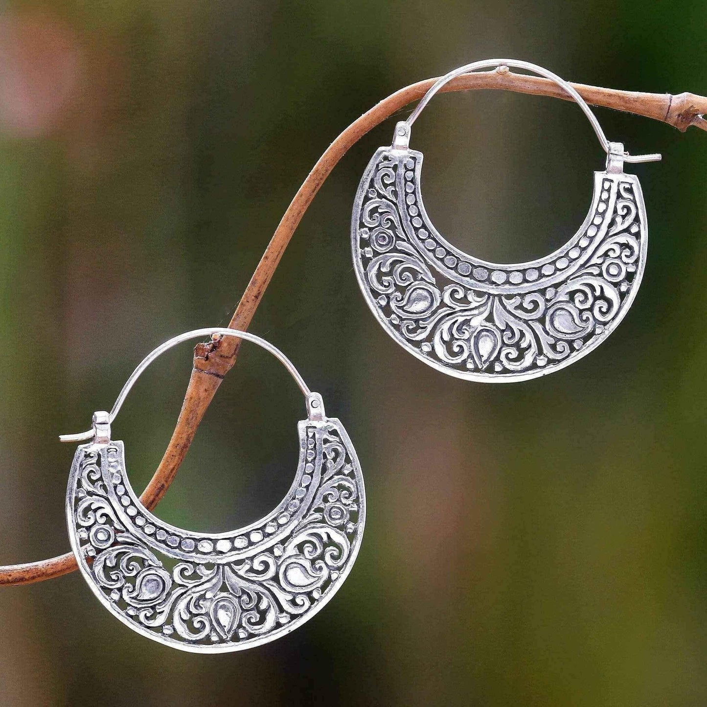 Handmade Sterling Silver 'Garden of Eden' Earrings (Indonesia) UK