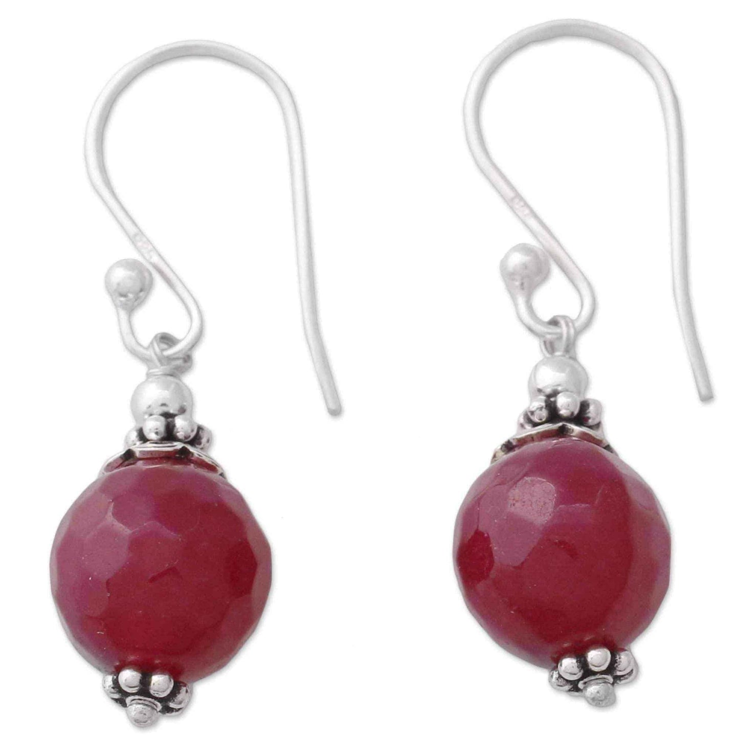 Handmade Sterling Silver 'Glorious Red' Agate Earrings (India) UK