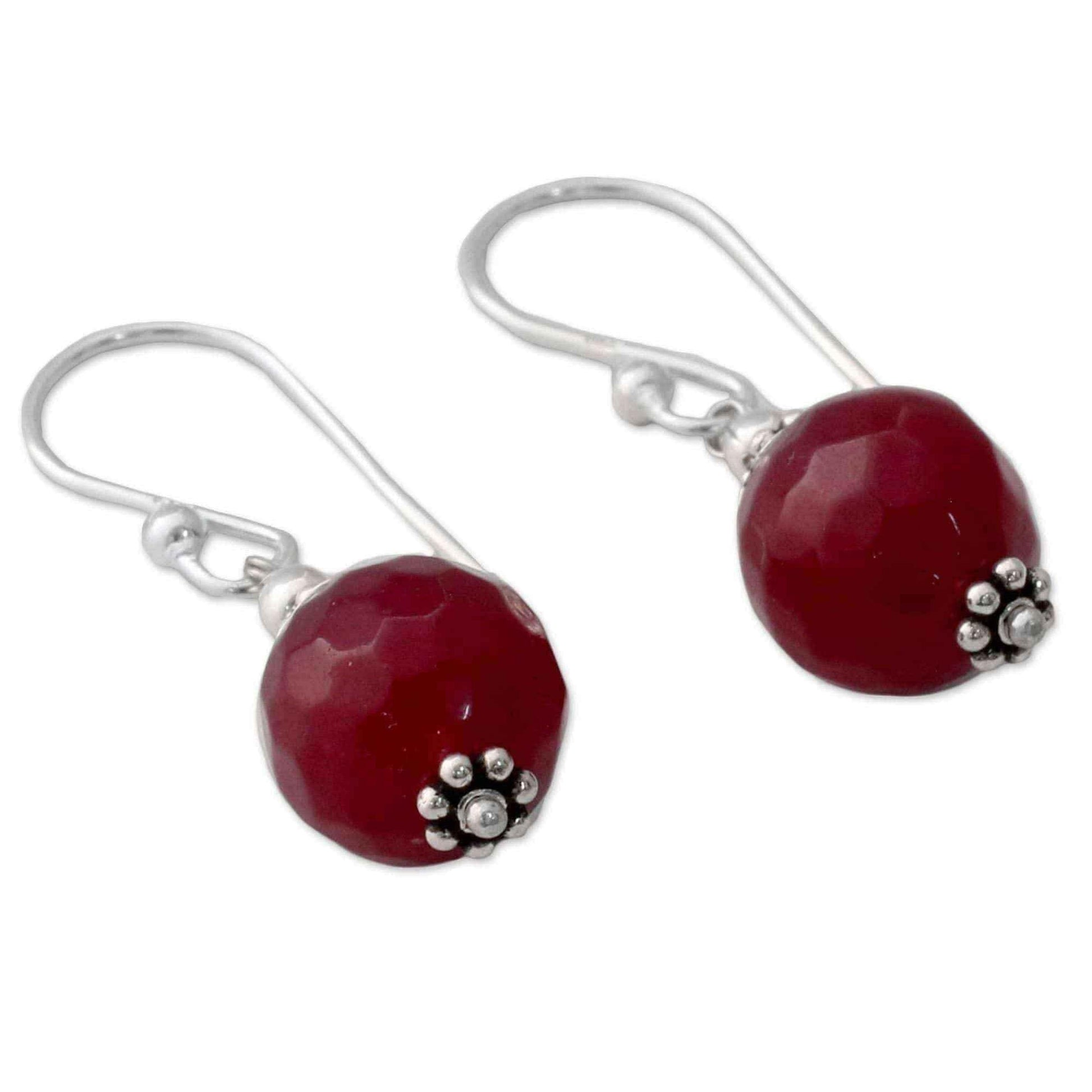 Handmade Sterling Silver 'Glorious Red' Agate Earrings (India) UK