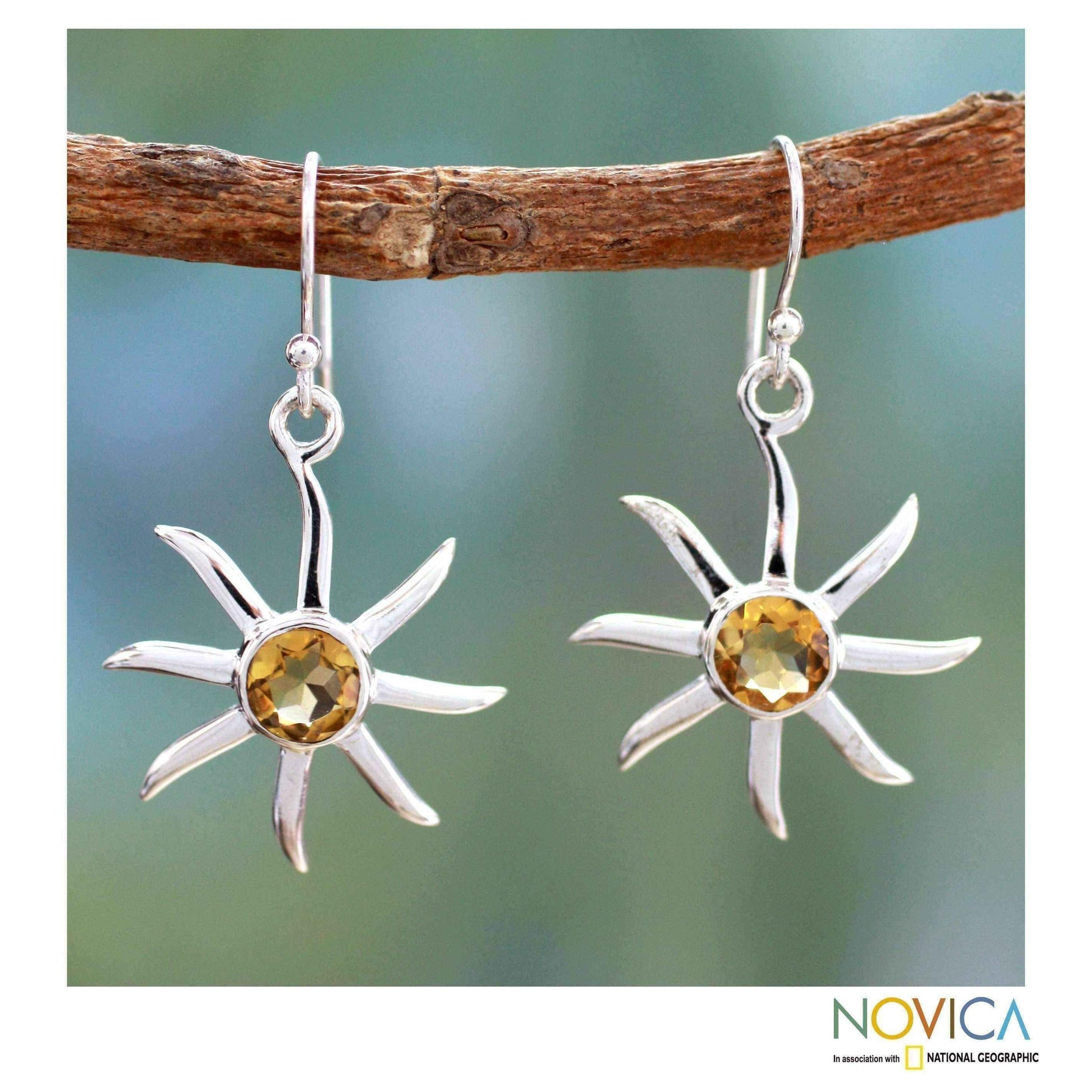 Handmade Sterling Silver 'Golden Sun' Citrine Earrings (India) UK