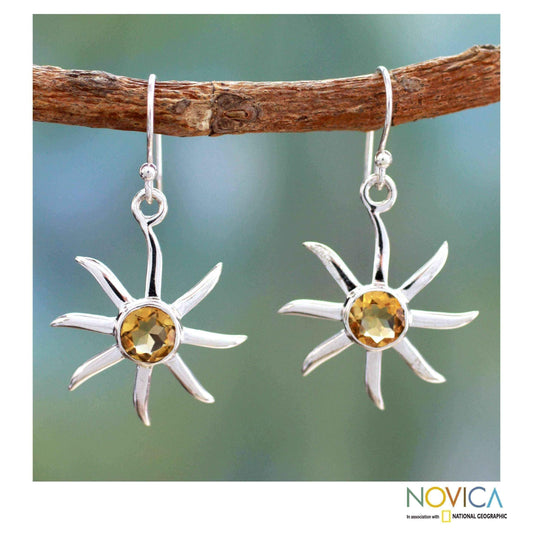 Handmade Sterling Silver 'Golden Sun' Citrine Earrings (India) UK