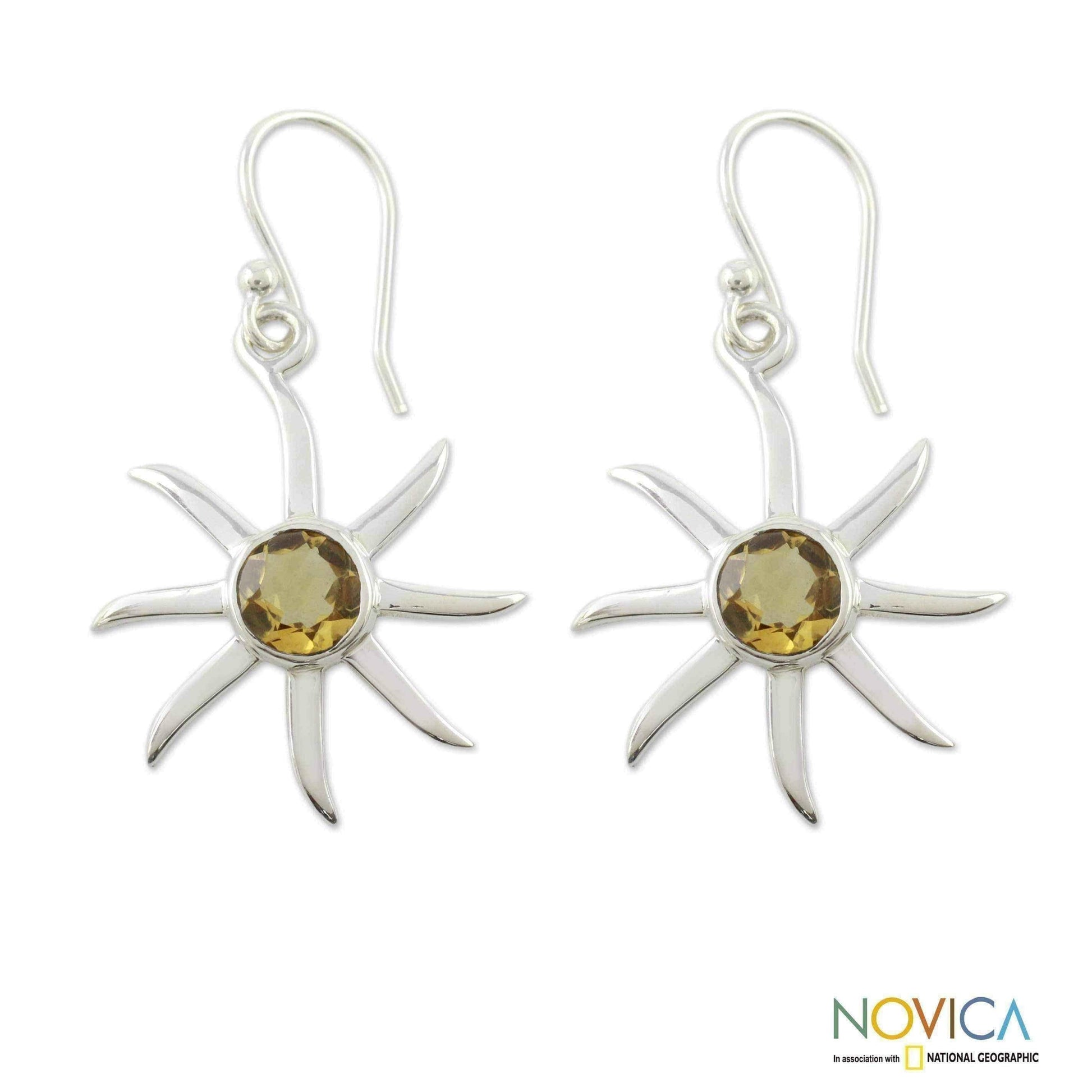 Handmade Sterling Silver 'Golden Sun' Citrine Earrings (India) UK