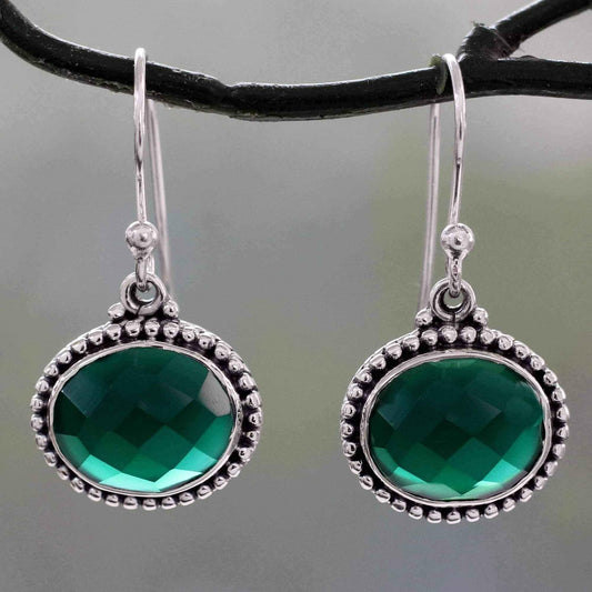 Handmade Sterling Silver 'Green Transformation' Onyx Earrings (Nepal) UK