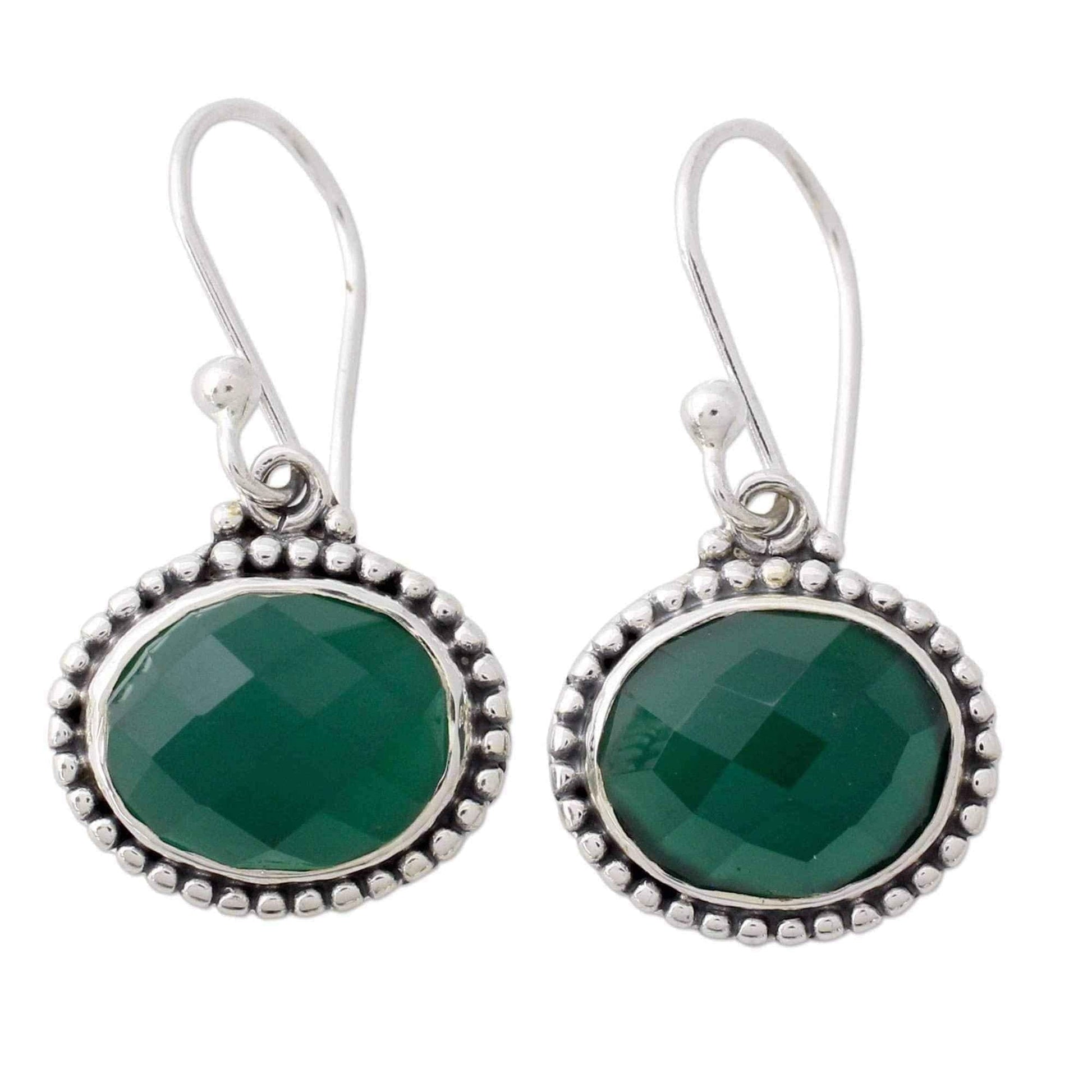 Handmade Sterling Silver 'Green Transformation' Onyx Earrings (Nepal) UK