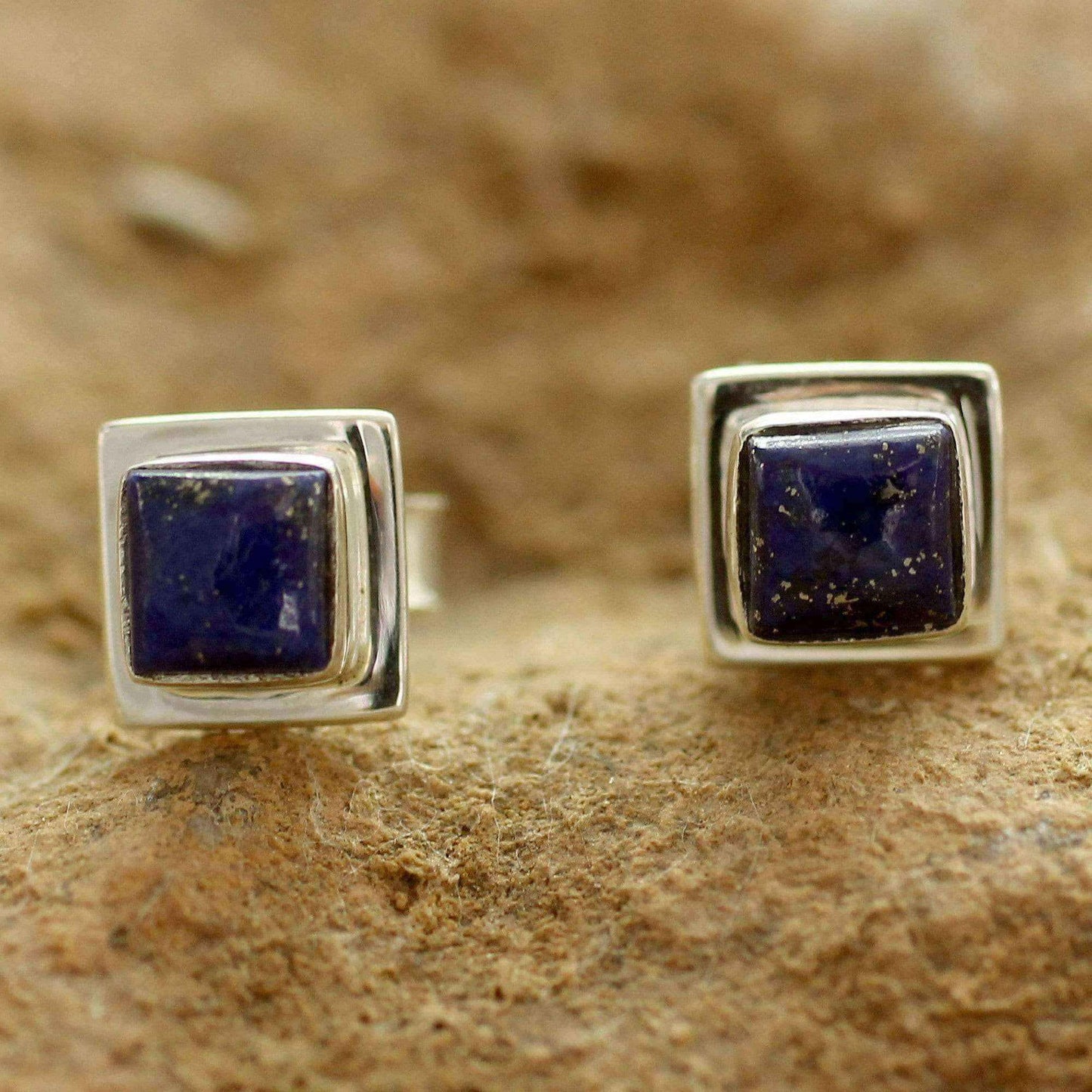 Handmade Sterling Silver 'Hindu Galaxy' Lapis Lazuli Earrings (India) UK