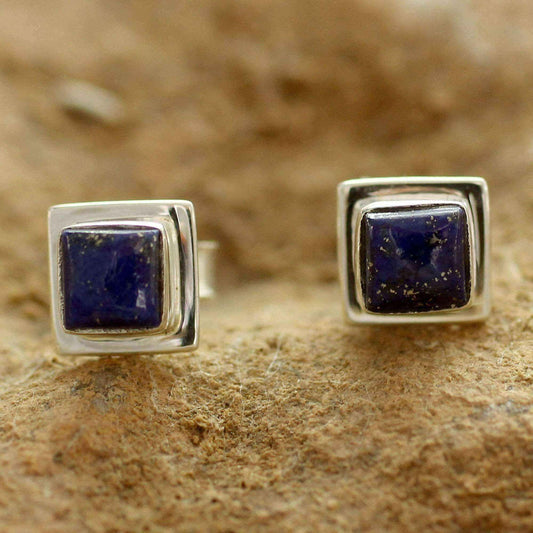 Handmade Sterling Silver 'Hindu Galaxy' Lapis Lazuli Earrings (India) UK