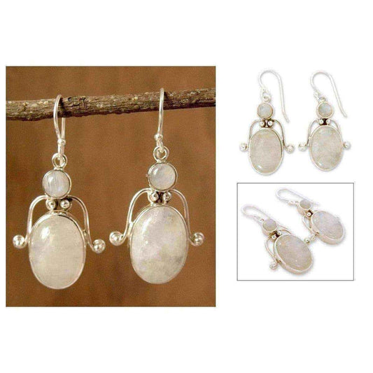 Handmade Sterling Silver 'Indian Goddess' Moonstone Earrings (India) UK