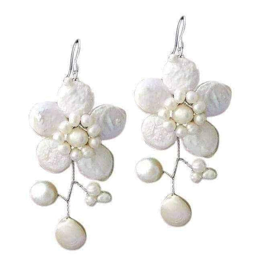 Handmade Sterling Silver 'Lace Sakura' White Pearl Flower Earrings (Thailand) UK
