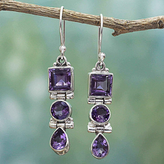 Handmade Sterling Silver 'Lavender Glamour' Amethyst Earrings (India) UK