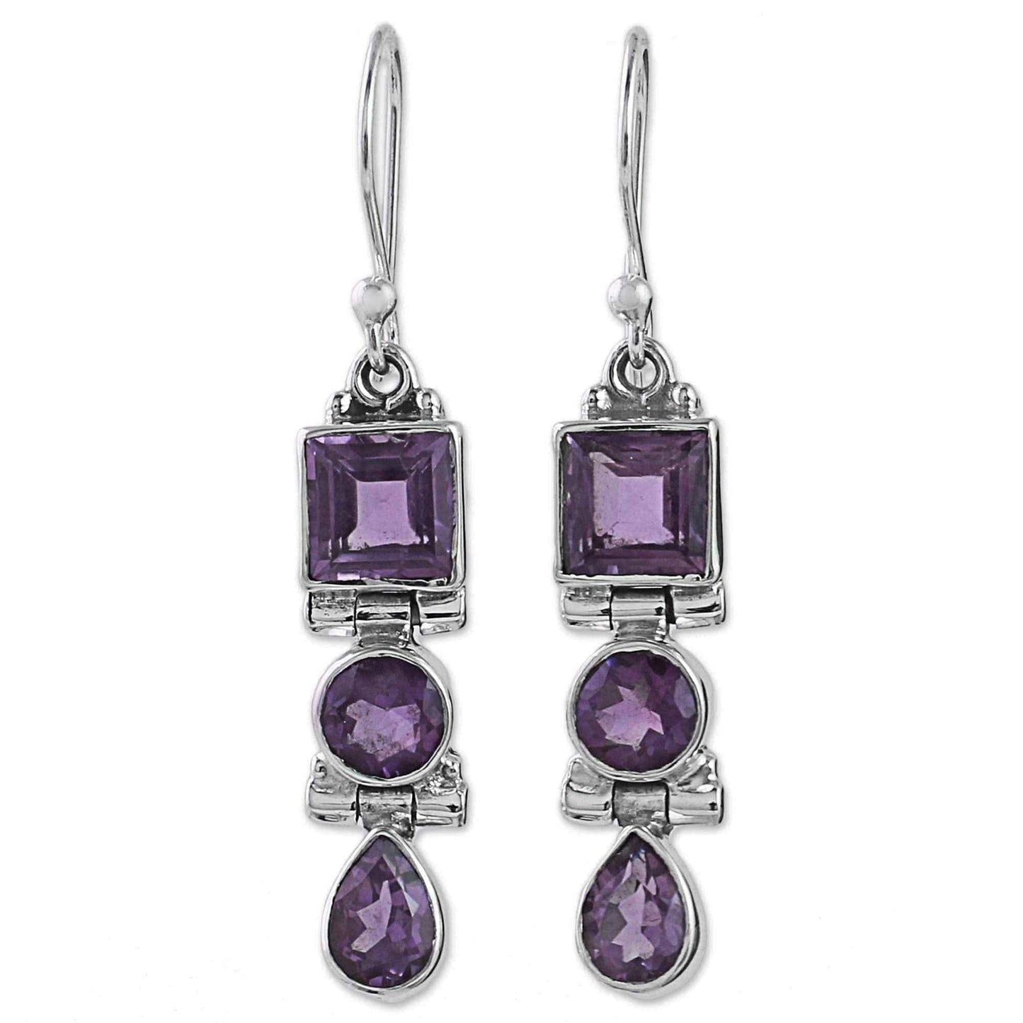 Handmade Sterling Silver 'Lavender Glamour' Amethyst Earrings (India) UK