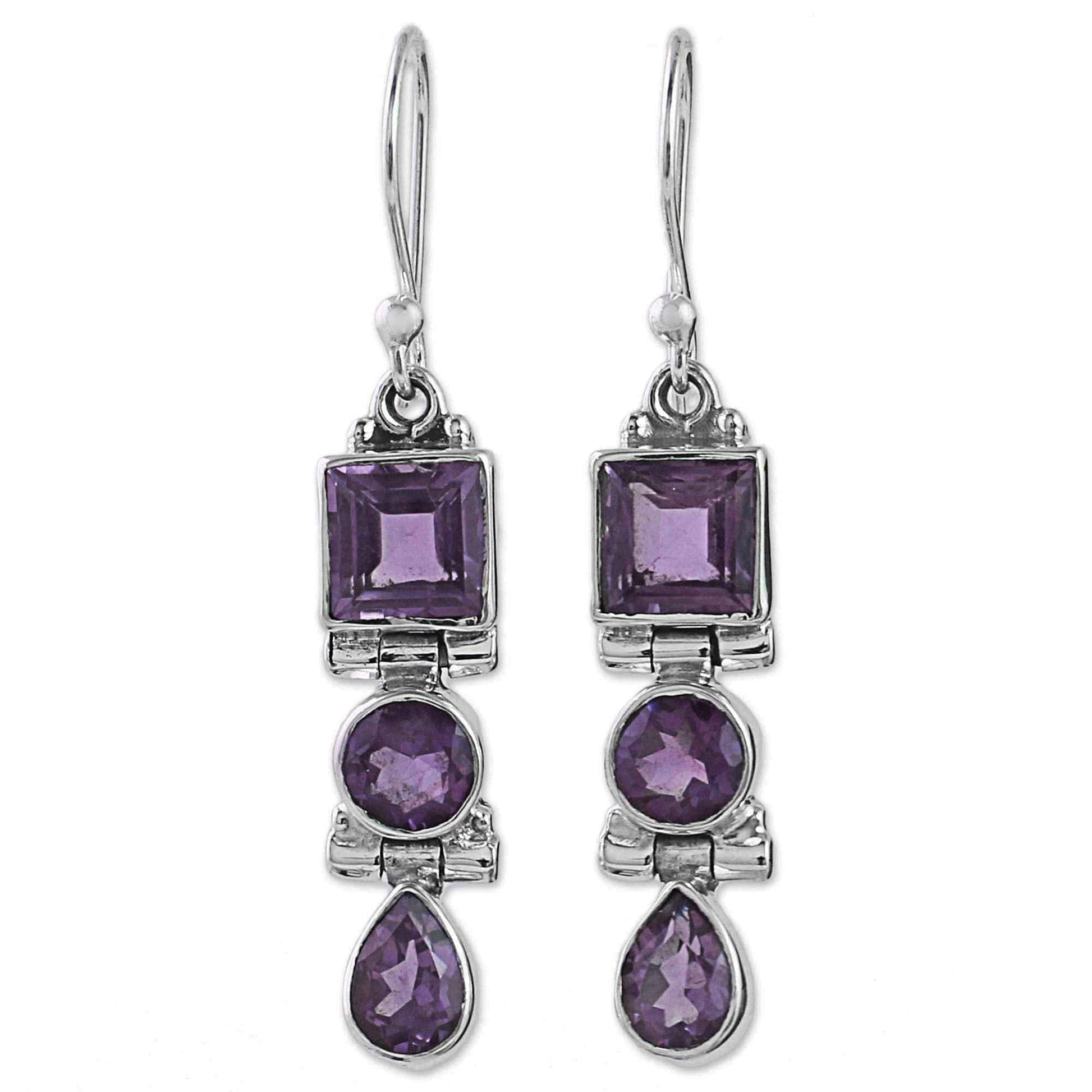 Handmade Sterling Silver 'Lavender Glamour' Amethyst Earrings (India) UK