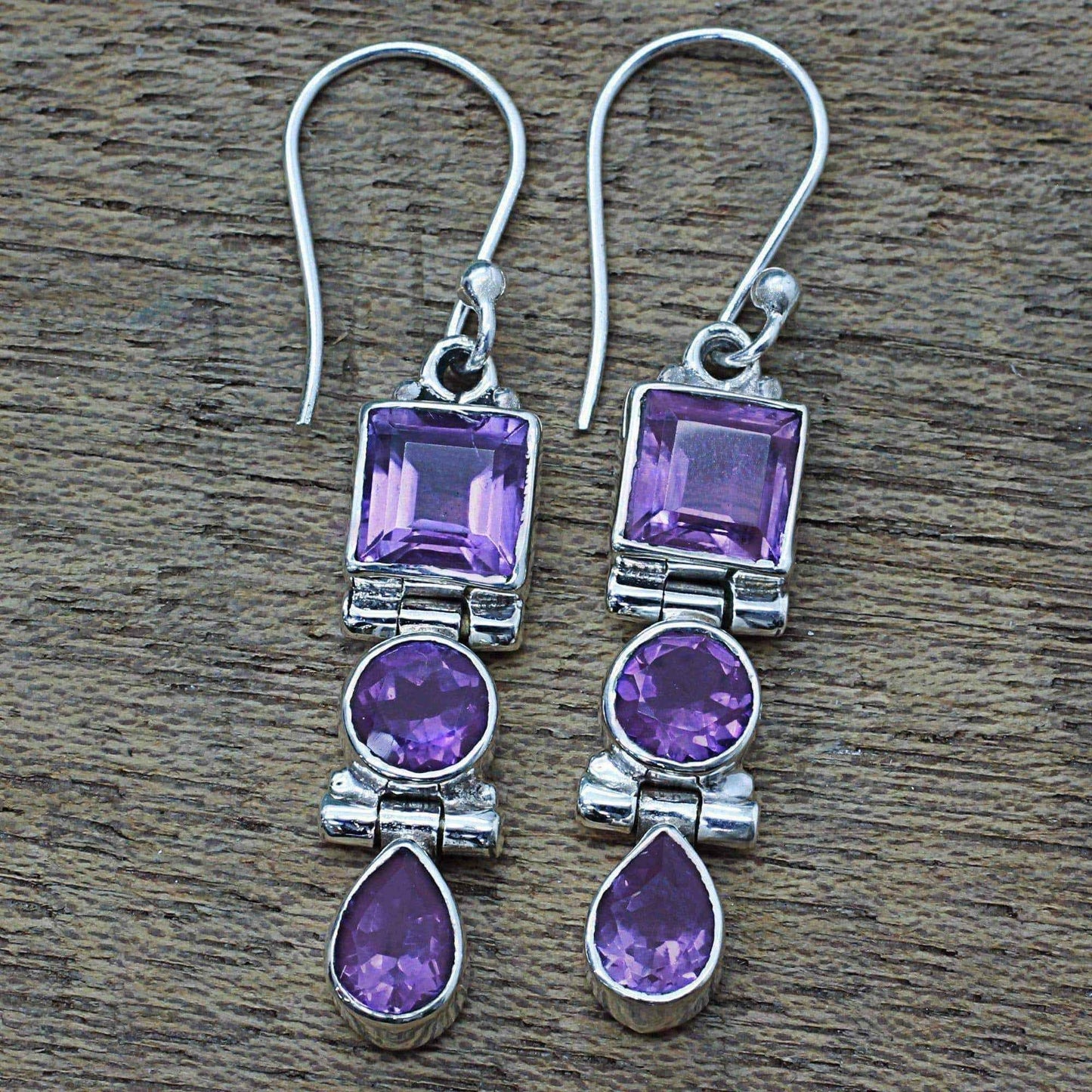 Handmade Sterling Silver 'Lavender Glamour' Amethyst Earrings (India) UK